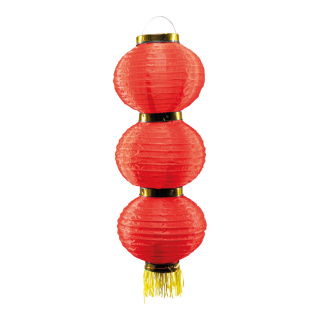Lanterne chinoise 3-fois, en soie artificielle, avec glands, à suspendre     Taille: 65cm, Ø 22cm    Color: rouge/or