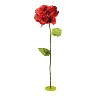 Tête de rose 3-pièces, en papier/plastique, avec tige 160cm, flexible     Taille: Ø 50cm, pied métal: Ø 25cm    Color: rouge