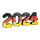 Lettrage 2024 en polystyrène     Taille: 77x30cm, largeur: 8cm    Color: noir/rouge/or