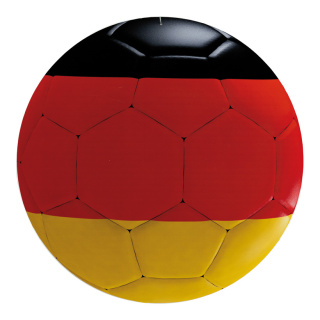 Fußball aus Kunststoff, doppelseitig bedruckt, flach     Groesse: Ø 50cm    Farbe: schwarz/rot/gold     #