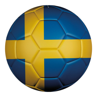 Fußball aus Kunststoff, doppelseitig bedruckt, flach     Groesse: Ø 50cm    Farbe: blau/gelb     #