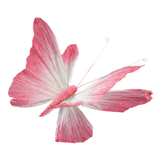Schmetterling mit Clip aus Papier, biegsam     Groesse: 30cm    Farbe: pink/weiß