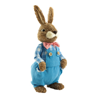 Rabbit with dungarees out of synthetic fibres/styrofoam/straw, standing     Size: 32x12cm    Color: multicoloured