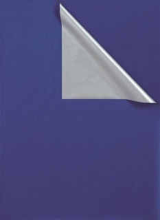 Geschenkspapier 2-Color, ca. 60g/m² / - Kraftpapier weiß, gerippt, beidseitig bedruckt, umgelegte Ecke, Farbe: Blau/Silber