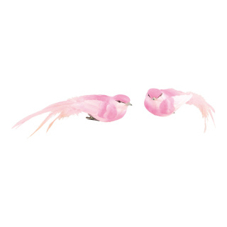 Vögel mit Clip 2 Stk./set, Styrofoam mit Federn     Groesse: 4x18cm    Farbe: pink
