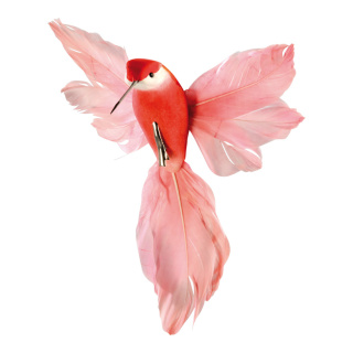 Kolibri mit Clip Styrofoam/Federn     Groesse: 18x20cm - Farbe: rot/pink