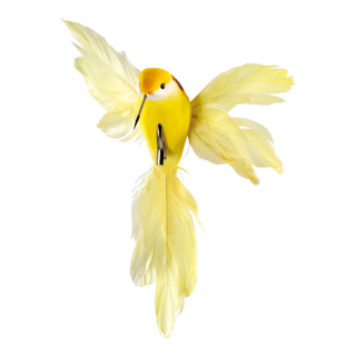 Kolibri mit Clip Styrofoam/Federn     Groesse: 18x20cm    Farbe: gelb
