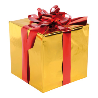 Geschenkpaket mit Folienschleife, Styrofoam, Folie Größe:30x30cm,  Farbe: gold/rot