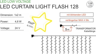 Lichtvorhang mit Blinklämpchen koppelbar CURTAIN LIGHT FLASH 128, weiß, MIT TRAFO, 1m lang, 2m breit (erweiterbar mit 505-023)    --> Licht