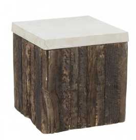Säule Beam aus Naturholz mit Nickelplatte 40x40x42cm, dunkelbraun