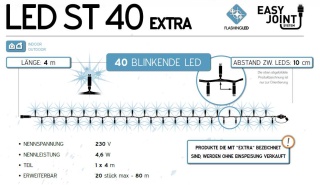 LED-ST40-WF: 4m Flashing LED Lichterkette, 40 weißes Flashing LED, weißes Gummi Kabel, one segment, erweiterbar 20 Ketten, Easy Joint, 4.6W, 230V (AC2-LED not included)    --> Licht