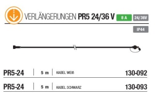 PR5-24: 5m Low Voltage Extension cable for 24V/36V products, weißes Gummi Kabel    --> Licht