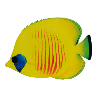 Tropical fish printed double-sided, wood, with hanger     Size: 20x12cm    Color: yellow