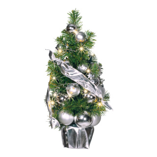 Tannenbaum, geschmückt, mit 20 LED, warm/weiß, Größe:  Farbe: silber/grün