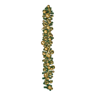 Tannengirlande geschmückt mit Kugeln und Schmuckband Größe:180cm,  Farbe: grün/gold