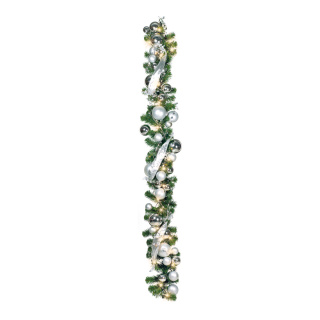 Guirlande de sapin  décoré avec 50 LED chaud/blanc Color: vert/argent Size:  X 180cm