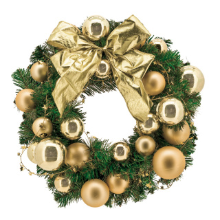 Fir wreath  - Material: decorated plastic - Color: gold/green - Size: Ø 45cm