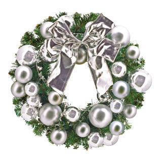 Fir wreath  - Material: decorated plastic - Color: silver/green - Size: Ø 45cm