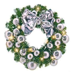 Fir wreath decorated with 30 LEDs warm/white - Material: Plug: 25A 250V - Color: silver/green - Size: Ø 45cm