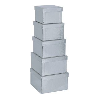 Boxen 5 Stk./Satz, quadratisch, nestend, Pappe     Groesse:15,5x15,5x10cm - 18,5x18,5x11cm    Farbe:silber