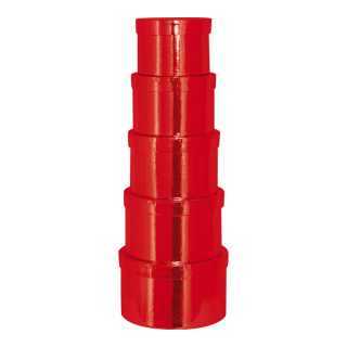 Boxes 5pcs./set - Material: round nested cardboard - Color: red - Size: Ø125x9cm - Ø185x11cm