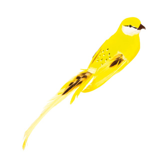 Oiseau avec clip  styrofoam avec plumes Color: jaune Size: 40x7x7cm