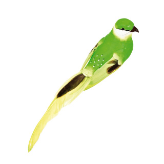 Vogel mit Clip Styrofoam mit Federn     Groesse: 40x7x7cm    Farbe: grün