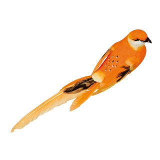 Bird with clip  - Material: styrofoam with feathers - Color: orange - Size: 40x7x7cm
