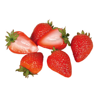 Demi-fraises 6pcs./sachet, matière plastique     Taille: 6cm    Color: rouge/vert