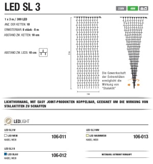 LED-SL3-WW, Lichtvorhang, transparentes Kabel, warmweißes Licht, 1x3 m XXL-Sonderproduktion 192 Lichtpunkte inkl. Anschluß    --> Licht