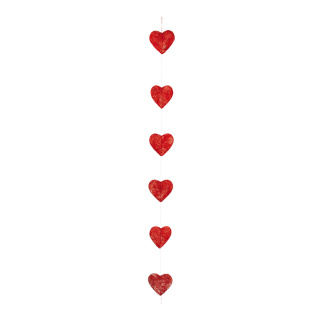 Guirlande de cœurs 6-fois, plate, fil métallique, sisal     Taille: Ø 15cm, 180cm    Color: rouge