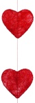 Guirlande de cœurs 6-fois, plate, fil métallique, sisal     Taille: Ø 15cm, 180cm    Color: rouge