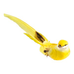 Bird with clip styrofoam, feathers 4x24cm Color: yellow