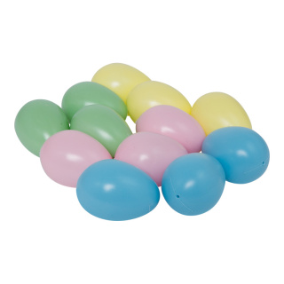 Eier, sortiert 12-fach, Kunststoff Größe:45x65mm Farbe: bunt    #