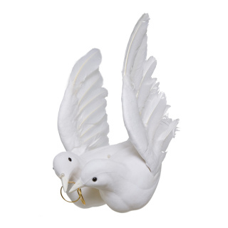 Dove pair with ring styrofoam glued with feathers     Size: 32cm    Color: white