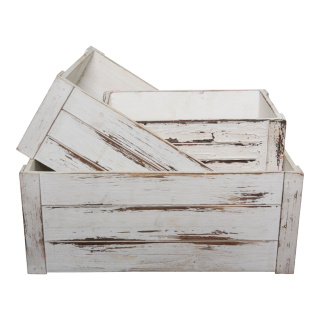 Boxes 3pcs./set - Material: nested wood used look - Color: white - Size: 28x17x10cm 34x23x13cm X 40x29x16cm