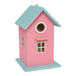 Vogelhaus Holz Größe:16x16x26cm Farbe: blau/pink    #