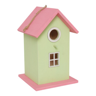 Vogelhaus Holz Größe:16x16x26cm Farbe: grün/pink    #