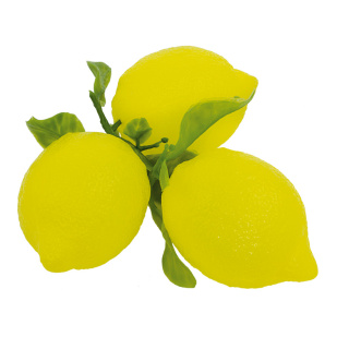Zitrone mit Blatt 3Stck./Btl., Kunststoff     Groesse: Ø 8cm - Farbe: gelb #