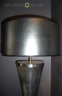 Stehlampe mit Lederschirm, Höhe 180cm, Schirmdurchmesser 42cm, Aluoptik roh, silber
